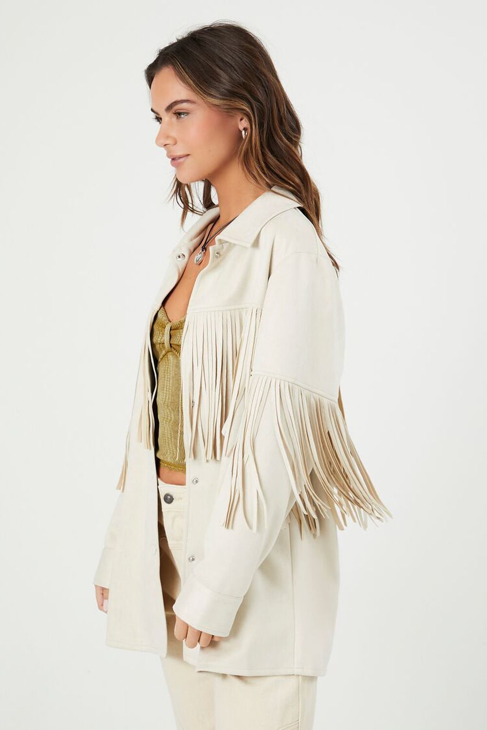 Faux Suede Fringe-Trim Shacket